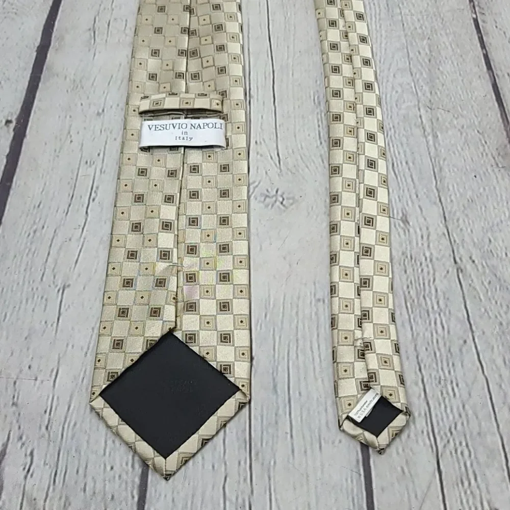 Retro Tan Neutral  Geometric Artsy Square Print Tie